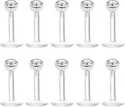 [WISTOM] 10 Pieces Piercing Jewellery with Crystal Clear Lip Bars Stud Retainers Flexible