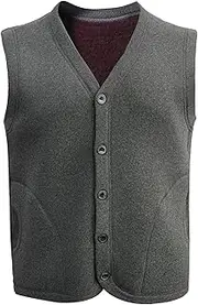 [SWJGLITTR] Mens Thick Cotton Sweater Vest V Neck Button Down Cardigan Wool Blend Cardigan Vests for Men, Light Gray, XX-Large