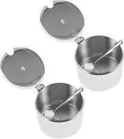 LABRIMP 2 Pcs Stainless Steel Seasoning Container with Spoon Versatile Condiment Storage Jar for Sugar Salt More Stylish Round Kitchen Canister for Organized Cooking