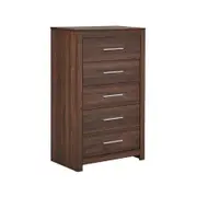 Design Square Modern Chest of 5-Drawers TallBoy Wooden Storage Cabinet - Walnut