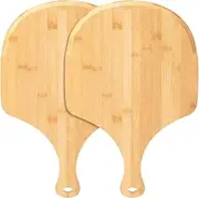 Set of 2 Pizza Peel 12 Inch，Natural Bamboo Pizza Serving Board with Handle for Baking Homemade Pizza, Wood Cutting Board for fruits, Cheese, Bread & Vegetables, Pizza Oven Accessories