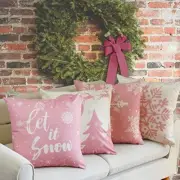 JOJOGOGO Pink Christmas Throw Pillow 18x18 Inch Square Pink Snowflake Set of 4