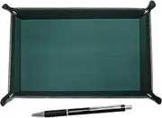 Japanese Moss Green Cowhide Leather Pen Tray Metal & Pitch Grip Ballpoint Pen Set, Black, TRAMG-WZ2067BP-B