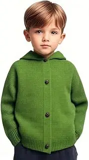 [Motteecity] Boys' Long Sleeved Hooded Knit Cardigan Button-Front Sweater
