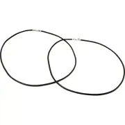 2 Black Leather Cord Necklaces 16" Sterling Silver Clasps