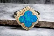 925 SOLID STERLING SILVER LAB-CREATED BLUE FIRE OPAL RING CZ Stones SIZE 6