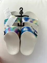 Crocs Unisex-Adult Classic Tie Dye Two-Strap Sandals, Rainbow, 9 Men/11 Wo