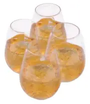 Unbreakable Stemless Plastic Wine Glasses 16oz Set Of 4 W/ Air Pump Wine Opener