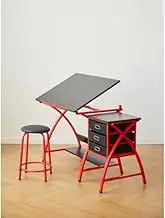Kelligo Drafting Table, Drafting Table Red with Stool, Adjustable Desk Tilted Tabletop, Artist Painters Drawing, Writing, Home Office, Crafting, Reading
