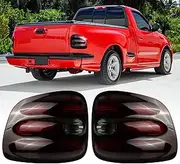 USR 97-00 F150 Flareside Pickup Tail Light – Pair Tail Lamps (Left + Right) - Compatible with 1997-2000 Ford F-150 Stepside Truck & 1997-1999 F250 Lightduty Pick up (DARK SMOKE RED LENS TAIL LIGHTS)