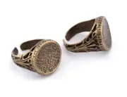 Ethnic Signet Adjustable Ring Antique Bronze Plated Brass 8US size 3209