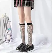 [AYTDNEHGK] Mesh Fishnet Stockings Women Lolita Sweet Girls Black White Long Socks Hollow Out Mesh Knee Socks Stockings Stocking(Medium Mesh Black)