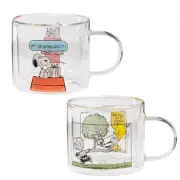 Snoopy Double Wall Glass Cup Mug 2SET Heat Resistant Peanuts Gift Cute Stylish