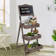 Fin Brown 3 Tiers Ladder Shelving Unit Folding Pinewood Etagere Display Stand Shelf