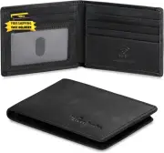 Real Leather Mens Bifold Wallet RFID Blocking Slim Minimalist Front Pocket - Thi