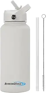 Stainless Steel Water Bottle 1L/32oz - Vacuum Insulated, Keeps Drinks Cold 24Hrs, Hot 12Hrs | Leak Proof Straw Lid, Flex Cap, Wide Mouth | BPA Free, Durable, Powder Coated, Double Wall Design (White)