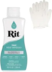 Rit Dye Liquid Fabric Dye for Crafting, Clothing, and Decor 8 oz. Bottle Teal (Gloves Included)