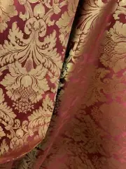BURGUNDY GOLD Damask Jacquard Brocade Flower Floral Fabric (110 in.) Sold BTY