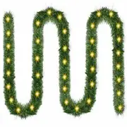 4.5M Green Christmas Garland with 50 LED Lights Battery Operated Xmas Pine Garland for Christmas Tree Indoor Outdoor
