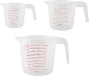 IsMwav 3pc Plastic Measuring Jug Set Large 4 Cup, 2 Cup and 1 Cup Capacity Free Measuring Beakers with Angled Grip Essential Kitchen Accessories
