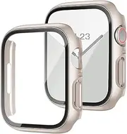 Compatible Apple Watch SE 40mm Case, 2 Pack Hard PC Case with Tempered Glass Screen Protector for Apple Watch SE, iWatch Series 6/5/4 Protective Cover 40mm - Starlight