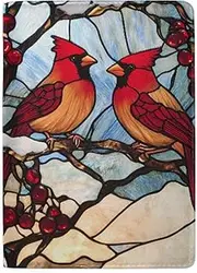 [GAIREG] Passport Holder Leather for Women Passport Wallet Women, Red Birds Stained Glass Pattern-1
