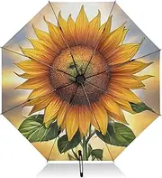 [PDZRMY] Sunflower Face Sun UV Protection Travel Umbrella Compact for Rain and Sun - Auto Open and Close UPF 50+ Windproof Portable 46” Sun Umbrella for Women and Men