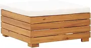 Patio Ottoman Wooden Footstool with Cushion, Small Footrest Seat All Weather Outdoor Furniture for Porch Deck Garden