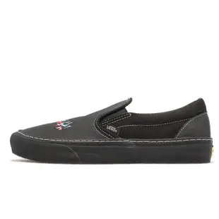 Vans 休閒鞋 Classic Slip-On S 男鞋 女鞋 皮革 黑 全黑 火焰 懶人鞋 簽名鞋 VN0A3MUCN3H