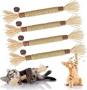 Mumoo Bear Catnip Toys 4 Pack Silvervine Chew Stick for Indoor Cats, Natural Cat nips Interactive Kitten Teething Dental Toy (Yellow)