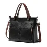GGP Black Women'S Classic Pu Leather Tote Bag With Double Handles Multi Pocket Shoulder Bag In Black