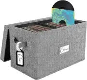 Vinyl Record Storage Box for 7"/45 RPM LPs, Grey Case with Lid 1 Pack,