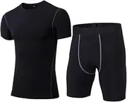 [Abigprofit] Men's Compression Tracksuits Quick Dry Fitness Tights Running Set 1003 1004 Black 3XL