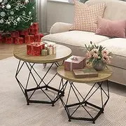 Small Round Coffee Table Set of 2, Modern Coffee Table with Metal Frame, Living Room Table with Easy Assembly, Side End Table for Bedroom, Office