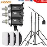 3X Godox MS300 Studio Strobe Flash + 60*60cm Softbox + Light Stand + Boom Arm