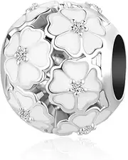 [LSxAB] White Pink Flower Charm Compatible Pandora Charm Bracelet Women Family Christmas Cubic Zirconia Floral Silver Beads Friends Birthday Anniversary