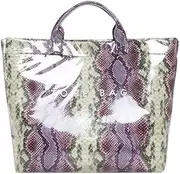 [Generic] Women PU Handbag Elegant Wrist Bag Large Capacity Fashion Handheld Bag Snake Pattern Shopping Bag Waterproof Outdoor Travel Bag