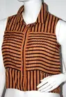 MINKPINK Short CROP Pleated OCHRE Black STRIPE Sleeveless Button TOP Shirt XS