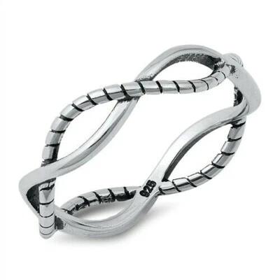 Rope Braid Ring Genuine Sterling Silver 925 Oxidized Face Height 5 mm Size 10