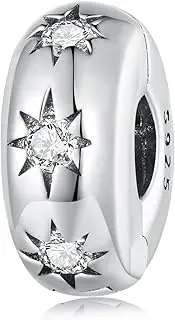 [Teleye] Star Round Clip Charm 925 Sterling Silver Charm Fits For Pandora Bracelet Necklace, Cubic Zirconia, Created Cubic Zirconia