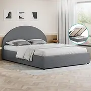 ALFORDSON Double Size Bed Frame, Bed Frame with Padded Headboard, Howell Gas Lift Bed Frame with Storage for Bedroom, Apartment, Living Room and Office, Grey