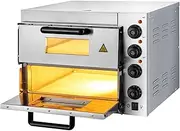 Double Layer Electric Pizza Oven, Stainless Steel Commercial Pizza Oven Countertop, Multipurpose Indoor Pizza Maker, with Timer & Temperature Control, for Restaurant Home Pretzels Baked