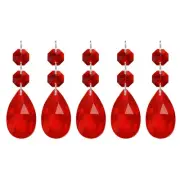 Teardrop Crystal Chandelier, 5 Pack 85mm Length Prisms Part, Red