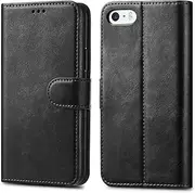 (Black) - iPhone SE 5 5S Case Black Premium Leather Flip Wallet Case Cover Pouch For iPhone SE 5 / 5S and Screen Protector With Polishing Cloth And Stylus