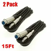 2 Pcs 15FT XLR 3-Pin Female to 6.35mm 1/4" Stereo Audio Mic Microphone Cable
