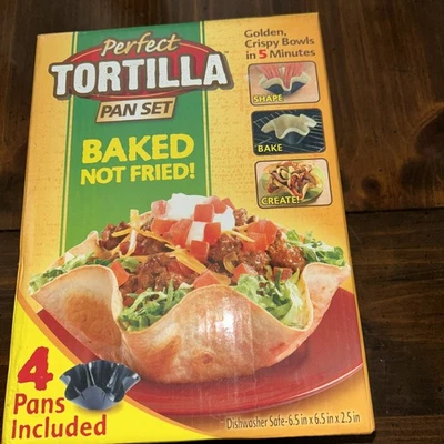 Perfect Tortilla Pan Set 4 Non Stick Bake Taco Salad Pan Bowls. As Seen on TV!!!