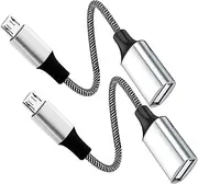 Fidioto Micro USB to USB Adapter, 2 Pack Micro USB 2.0 OTG Adapter Cable, Aluminum Shells, Nylon Braided, Male Micro USB to Female USB Adapter for LG/Flash Drive/Mouse/Keyboard/Android Phone and etc