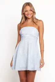 [PUP14] Etta Strapless Mini Dress - Blue Shell XS Blue