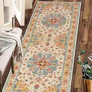 Boho Runner Rug, 2' x 6' Washable Rugs for Hallway Faux Wool Small Kitchen Area Rug Distressed Throw Rug Non-Slip Laundry Room Rug Carpet Runner for Entryway Indoor Bedroom