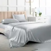 Satin Bed Sheets Twin Sheets, Silver Grey Silk Sheets, 3 - Pieces Soft Beddin...